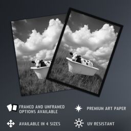 "Artery8 Cow In Bathtub in a Field Black White Surreal Wall Art Print in Grey - Size: W18"" x H24""" - thumbnail 2