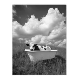 "Artery8 Cow In Bathtub in a Field Black White Surreal Wall Art Print in Grey - Size: W18"" x H24""" - thumbnail 1