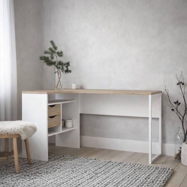 Wyld Haus Billabong White & Natural Oak Corner Desk with 2 Drawers - image 1