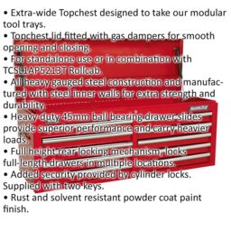 Loops 1265 x 435 x 490mm RED 10 Drawer Topchest Tool Chest Lockable Storage Cabinet - thumbnail 2
