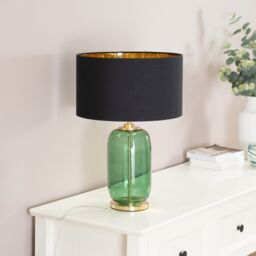 ValueLights Leigh Black with Gold Shade with Forest Green Glass & Gold Table Lamp & Bulb - thumbnail 3