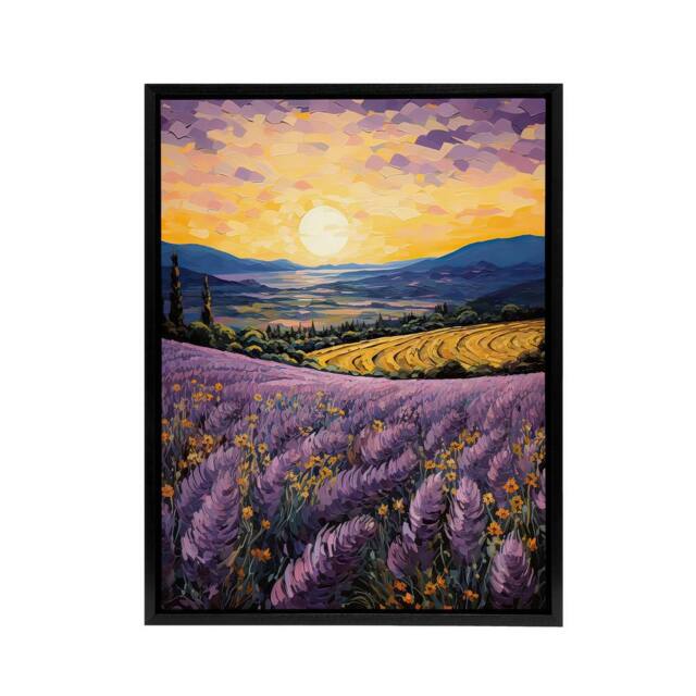 "Artery8 Lavender Fields At Sunrise Framed Canvas Wall Art Print in Purple - Size: W12"" x H16""" - image 1