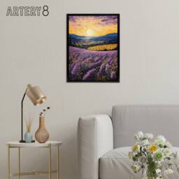 "Artery8 Lavender Fields At Sunrise Framed Canvas Wall Art Print in Purple - Size: W12"" x H16""" - thumbnail 3