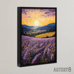 "Artery8 Lavender Fields At Sunrise Framed Canvas Wall Art Print in Purple - Size: W12"" x H16""" - thumbnail 2