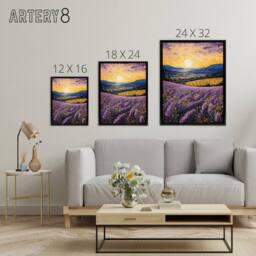 "Artery8 Lavender Fields At Sunrise Framed Canvas Wall Art Print in Purple - Size: W12"" x H16""" - thumbnail 4