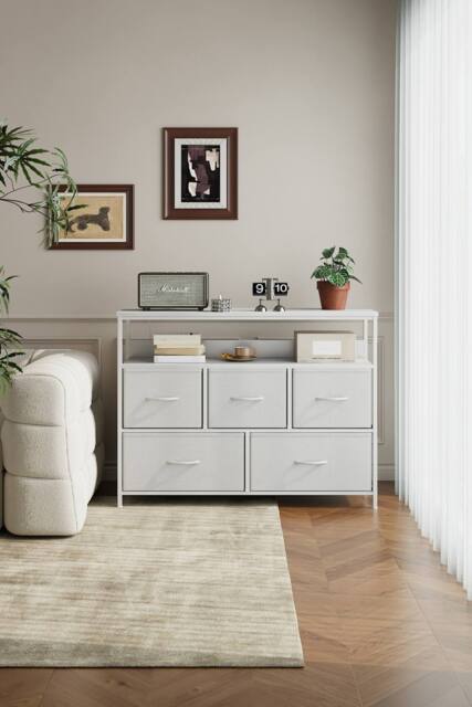 Living and Home 5-Drawer Metal Frame Chest of Drawers Storage Cabinet with Power Strip in White - image 1
