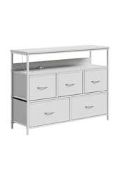 Living and Home 5-Drawer Metal Frame Chest of Drawers Storage Cabinet with Power Strip in White - thumbnail 5