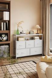 Living and Home 5-Drawer Metal Frame Chest of Drawers Storage Cabinet with Power Strip in White - thumbnail 2