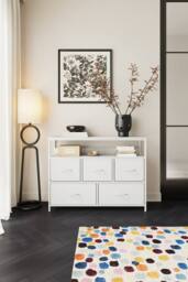 Living and Home 5-Drawer Metal Frame Chest of Drawers Storage Cabinet with Power Strip in White - thumbnail 3