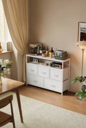 Living and Home 5-Drawer Metal Frame Chest of Drawers Storage Cabinet with Power Strip in White - thumbnail 4