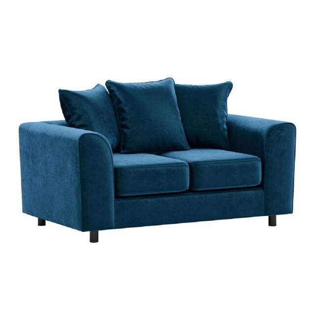 Furnishings For Less UK Brooklyn Plush Velvet Foam Fabric 2 Seater Sofa Scatter Back in Blue - image 1