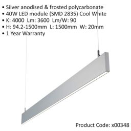 Loops 2 PACK Slim Commercial Suspension Light - 1500mm x 20mm - 40W Cool White LED - thumbnail 2
