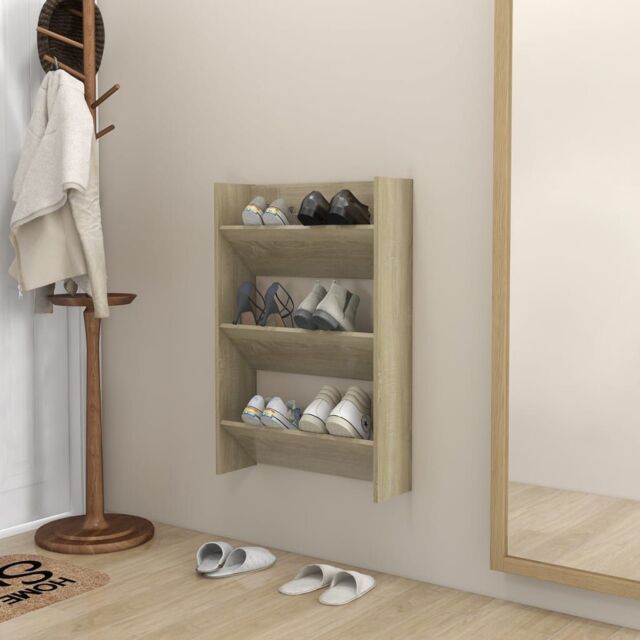 Berkfield Home Wall Shoe Cabinet Sonoma Oak 60x18x90 cm Engineered Wood in Brown - Size: 60 x 18 x 90 cm - image 1