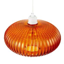 Happy Homewares Modern Designer Line Ribbed Glass Oval Pendant Lamp Shade in Orange - Size: 12 inches - thumbnail 3