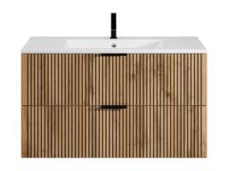 Vente-unique Wall-Hung Bathroom Unit With Inset Basin - Light Natural & Black - thumbnail 2