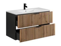 Vente-unique Wall-Hung Bathroom Unit With Inset Basin - Light Natural & Black - thumbnail 6