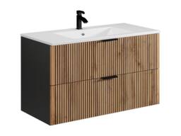 Vente-unique Wall-Hung Bathroom Unit With Inset Basin - Light Natural & Black - thumbnail 5