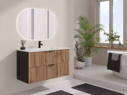 Vente-unique Wall-Hung Bathroom Unit With Inset Basin - Light Natural & Black - thumbnail 1