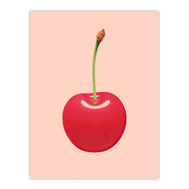 "Wee Blue Coo Wall Art Print Single Cherry Baby Pink Lime Green Retro Minimalist Painting Poster - Size: W18"" x H24""" - image 1