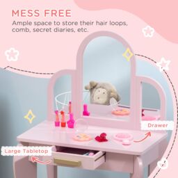HOMCOM Kids Dressing Table & Stool with Mirror & Drawer, for Ages 3-6 Years - Pink - thumbnail 5