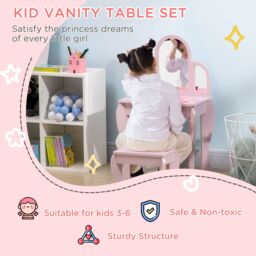 HOMCOM Kids Dressing Table & Stool with Mirror & Drawer, for Ages 3-6 Years - Pink - thumbnail 4