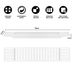 MANTRARAJ Bamboo Bath Caddy Tray Bridge Bath Tray Table Bathroom Shelf Organizer in White - thumbnail 4