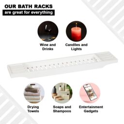 MANTRARAJ Bamboo Bath Caddy Tray Bridge Bath Tray Table Bathroom Shelf Organizer in White - thumbnail 6
