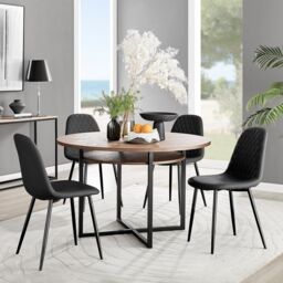 FurnitureboxUK Adley Brown Wood Storage Dining Table & 4 Corona Black Leg Chairs - thumbnail 1