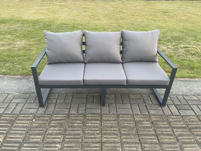 Fimous Aluminium Outdoor Garden Sofa Patio Lounge 3 Seater Sofa for Balcony, Terrace, Swimming Pool Dark Grey - image 1