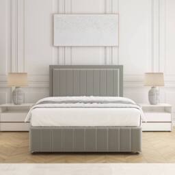 "BSSPOKE Sophia Plush Velvet Divan Bed 24"" Headboard & No Mattress No Drawers in Silver - Size: Super King" - thumbnail 2