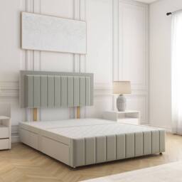 "BSSPOKE Sophia Plush Velvet Divan Bed 24"" Headboard & No Mattress No Drawers in Silver - Size: Super King" - thumbnail 1