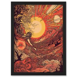 Artery8 Venus Sunset Fantasy Landscape Illustration Artwork Framed Wall Art Print A4 in Black - thumbnail 1