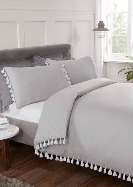 Rapport Home Tassel Polycotton Duvet Cover Set With Pillowcase in Silver - Size: Single - image 1