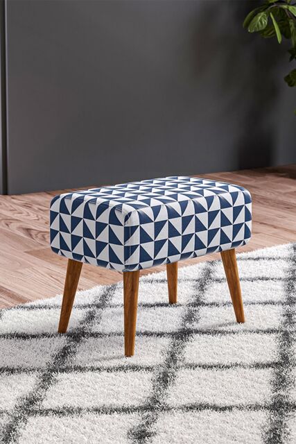 Living and Home Triangle Printing Patterned Linen Ottoman Footstool with Walnut Color Legs - image 1