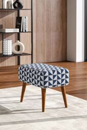 Living and Home Triangle Printing Patterned Linen Ottoman Footstool with Walnut Color Legs - thumbnail 2