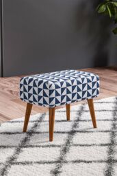Living and Home Triangle Printing Patterned Linen Ottoman Footstool with Walnut Color Legs - thumbnail 1