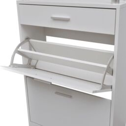 Berkfield Home Shoe Cabinet with a Drawer & a Top Glass Shelf Wood White - thumbnail 4