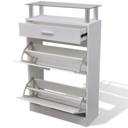 Berkfield Home Shoe Cabinet with a Drawer & a Top Glass Shelf Wood White - thumbnail 6