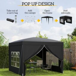 OUTSUNNY 3mx3m Pop Up Gazebo Party Tent Canopy Marquee with Storage Bag in Black - thumbnail 4