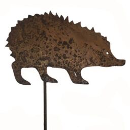 Poppyforge Hedgehog on Stake - W26.7xH16.5 cm - Powder Coated Antique Black in Brown - thumbnail 2