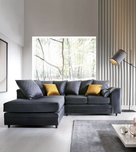 Abakus Direct Chicago Spill-Proof Velvet Left Hand Facing Corner Sofa in Dark Grey - image 1