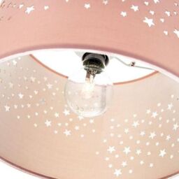 Happy Homewares Stars Decorated Children/Kids Soft Cotton Bedroom Pendant or Lamp Shade in Pink - thumbnail 2