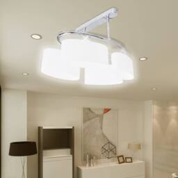 Berkfield Home Ceiling Lamp with Ellipsoid Glass Shades for 4 E14 Bulbs in White - thumbnail 5