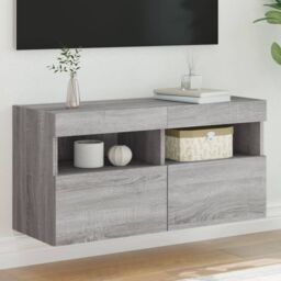 Berkfield Home TV Wall Cabinet with LED Lights Grey Sonoma 80x30x40 cm - Size: 80 x 30 x 40 cm - thumbnail 1