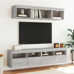 Berkfield Home TV Wall Cabinet with LED Lights Grey Sonoma 80x30x40 cm - Size: 80 x 30 x 40 cm - thumbnail 6