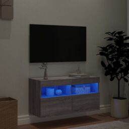 Berkfield Home TV Wall Cabinet with LED Lights Grey Sonoma 80x30x40 cm - Size: 80 x 30 x 40 cm - thumbnail 4