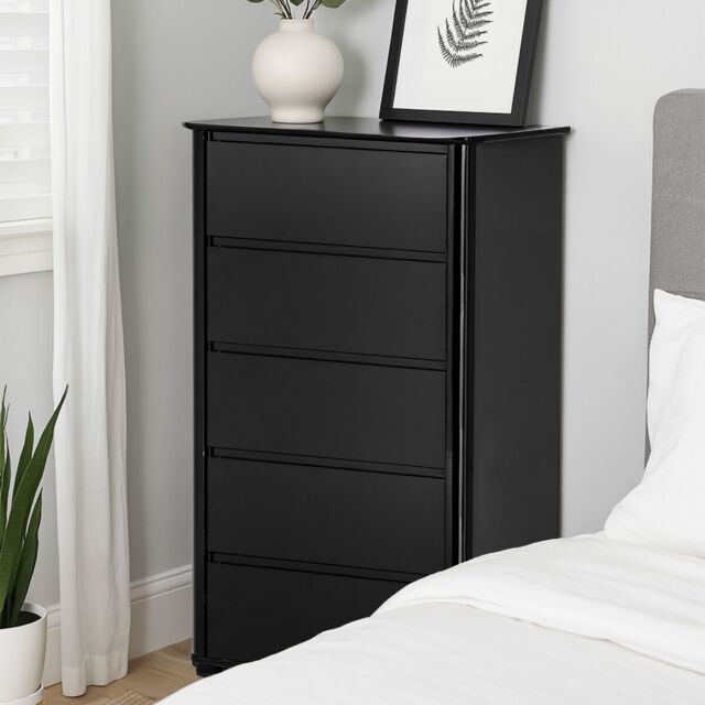 Orsina Spacious Black High Gloss 5 Drawer Chest, Modern Chest Of Drawers For Livingroom, Minimalist Storage Chest - image 1