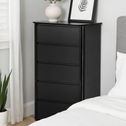 Orsina Spacious Black High Gloss 5 Drawer Chest, Modern Chest Of Drawers For Livingroom, Minimalist Storage Chest