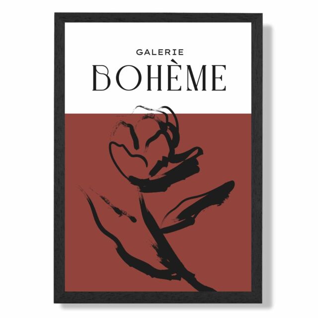 ARTZE Red Rose Boho Sketch Floral Framed Print SIZE: A2 with Black Frame - Size: A4 - image 1