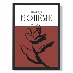 ARTZE Red Rose Boho Sketch Floral Framed Print SIZE: A2 with Black Frame - Size: A4